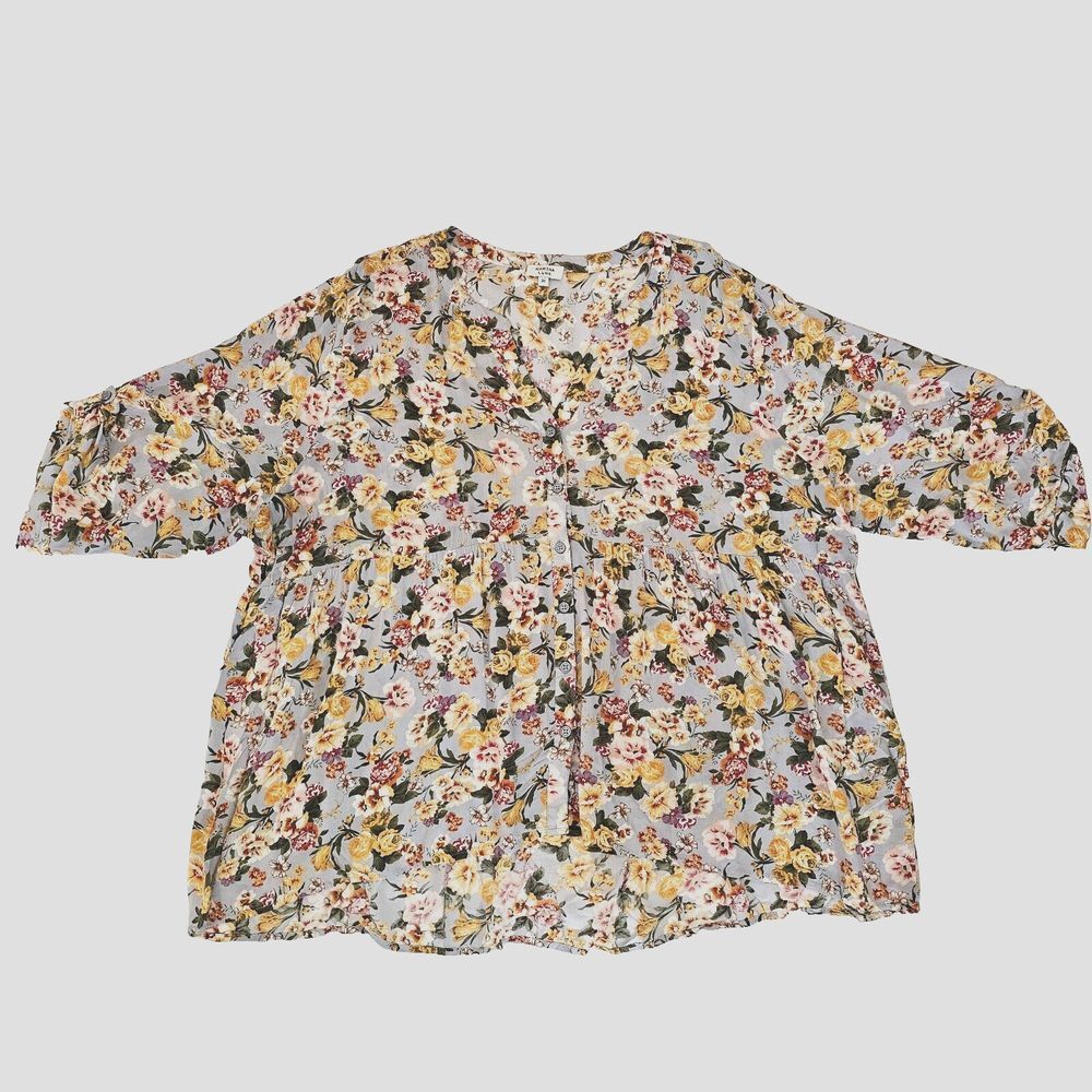 Marina Luna Womans Babydoll Tunic Top Blouse Floral‎ Size 3X Peasant Boho